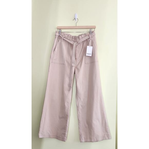 Kensie Pants - Kensie Belted Paperbag Wide Leg Cropped Pants Size 10/30 Beige Patch Pocket